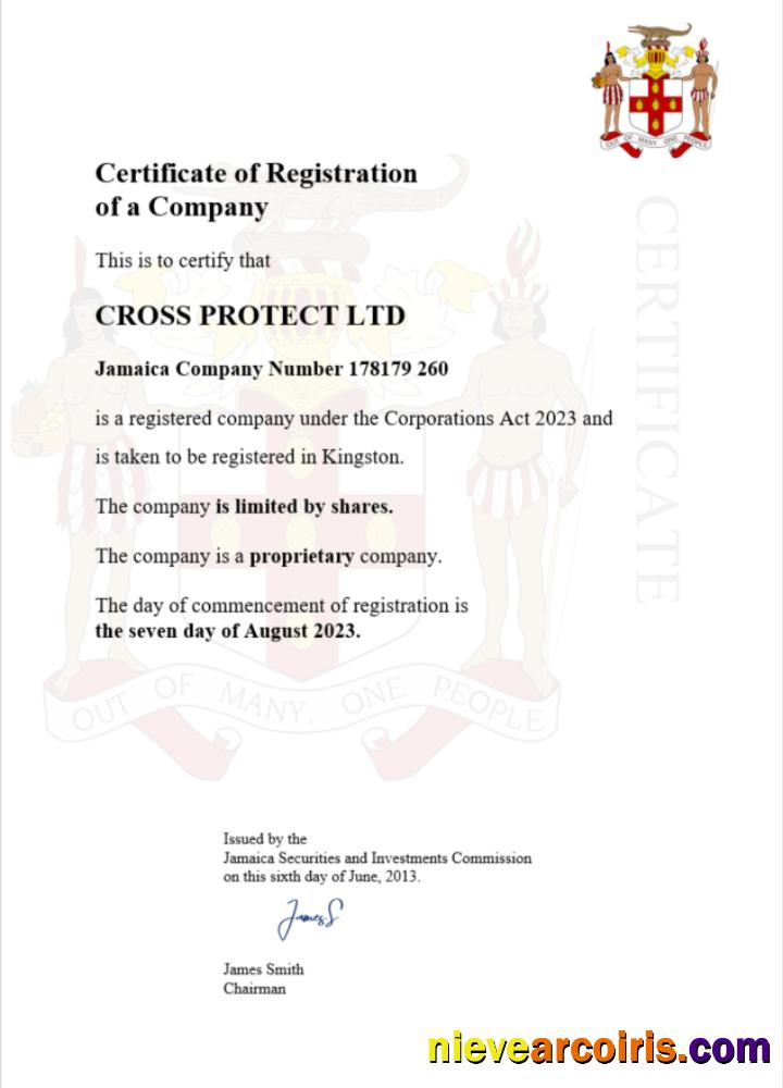 Jamaica certificate of registration